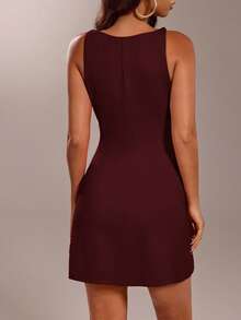 Avantive Women's Solid Color Casual Minimalist Mini Dress, Suitable For Party And Outing,Dresses For Women Summer - Burgundy - View 2