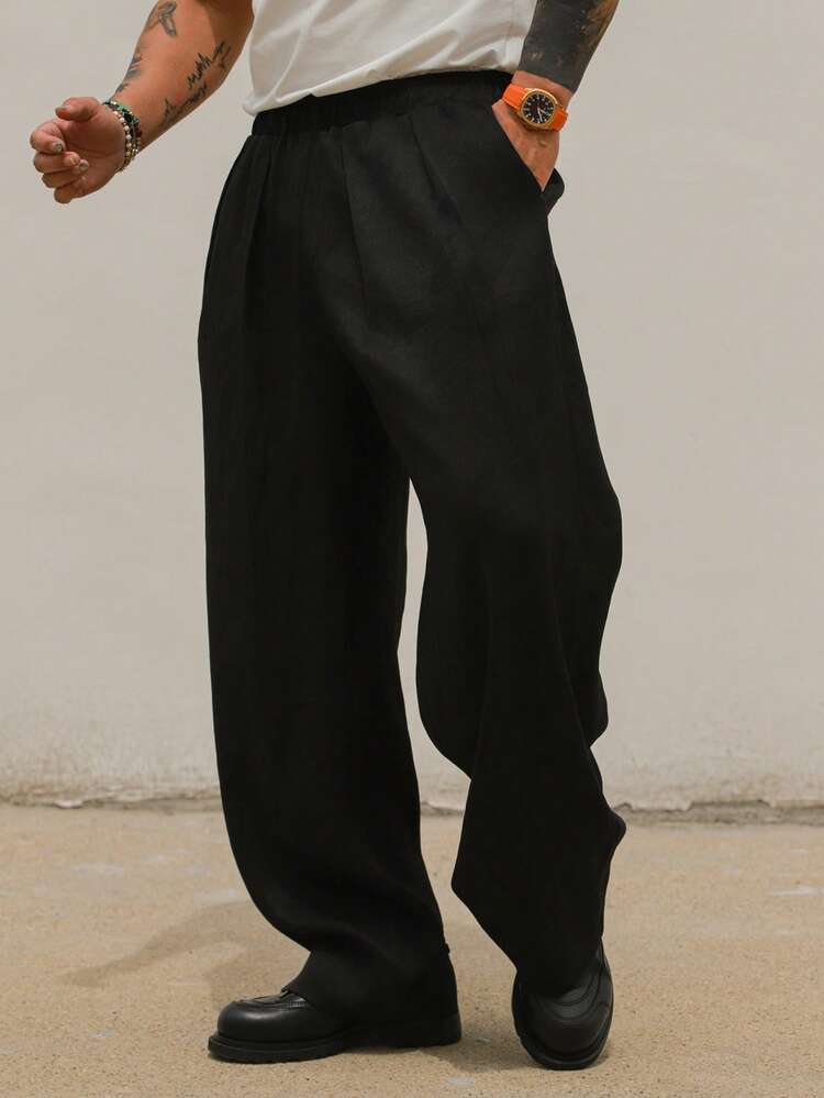 Men's Elastic Waist Long Black Pants