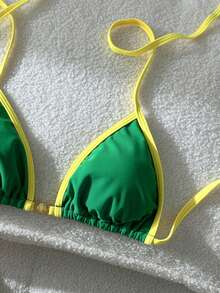 Bonvoyette Áo bikini tam giác phong cách Brazil mùa hè, màu xanh lá cây viền vàng, đồ bơi gợi cảm - Nhiều màu - Xem 8