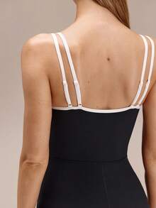 GLOWMODE 4.3英寸 FeatherFit™-Air Set Sail 仿两件式撞色胸肩带可拆卸胸垫连体衣，适合假日、度假、夏季日常休闲穿着 - 黑色 - 查看 5