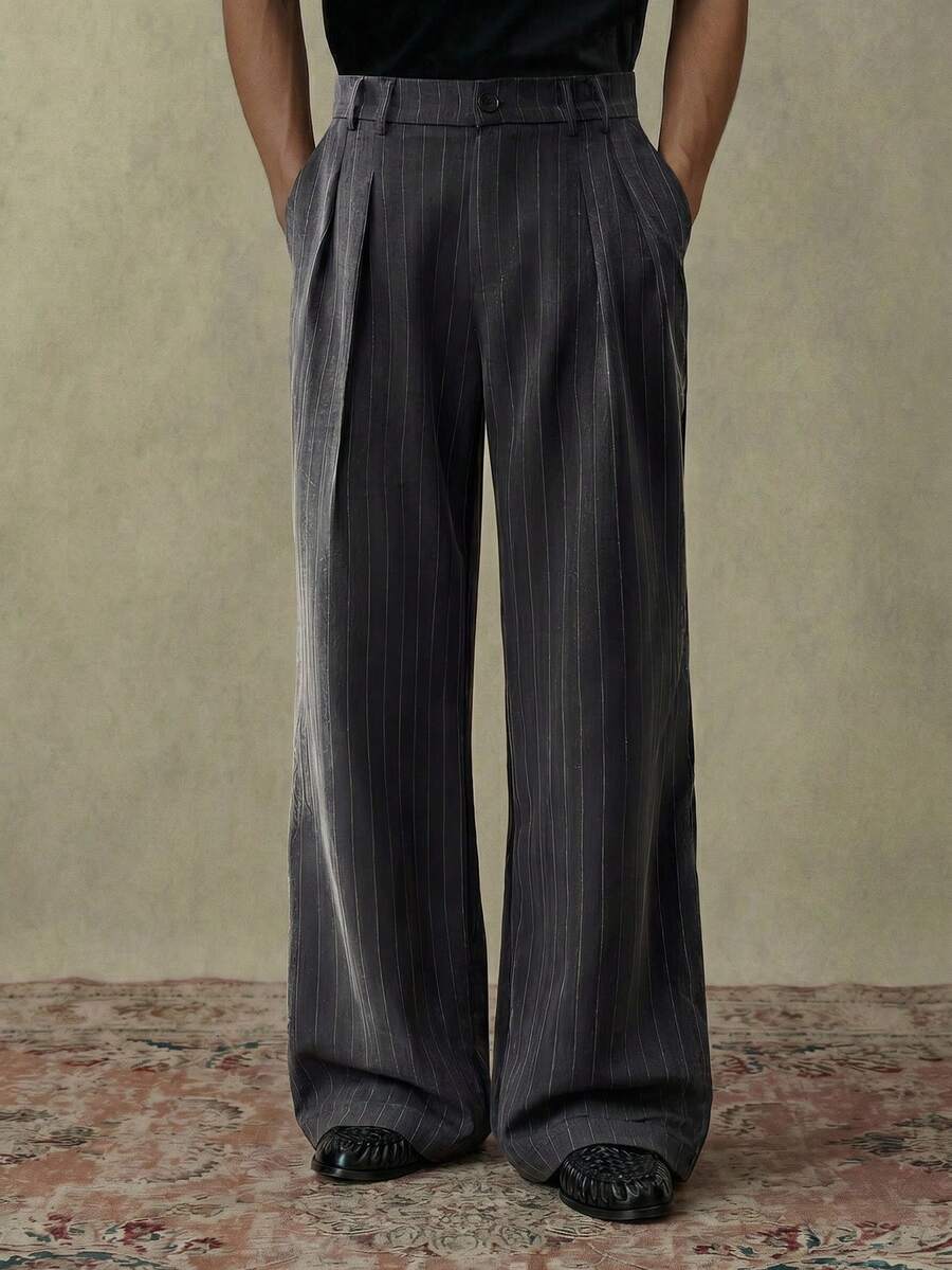 SWAVVY Men's Striped Print Slant Pocket Casual Loose Pants - Black - View 1