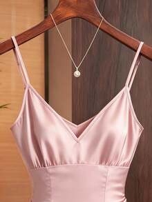 SHEIN LUNE 女士纯色褶皱休闲百搭日常吊带背心 - 粉色 - 查看 3