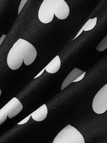 Quần pajama nữ dáng rộng, in hình trái tim, có dây rút, kiểu dáng thường ngày. - màu đen - Xem 8