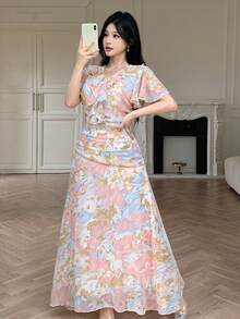 Modelyn Đầm dài bằng vải chiffon in họa tiết, thanh lịch và lãng mạn, thích hợp cho những buổi đi chơi. - Nhiều màu - Xem 7