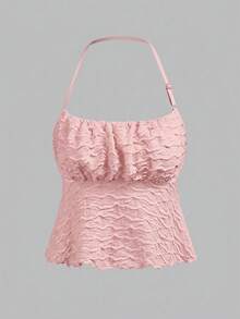 SHEIN Girlism Teen Girls' Summer, Vacation, Back To School, Casual Jacquard Texture Solid Color Camisole Top And Skirt 2-Piece Set - Pink - View 7