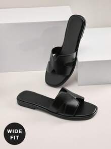 SHUZIA 女士简约休闲舒适镂空平底凉鞋 - 黑色 - 查看 6