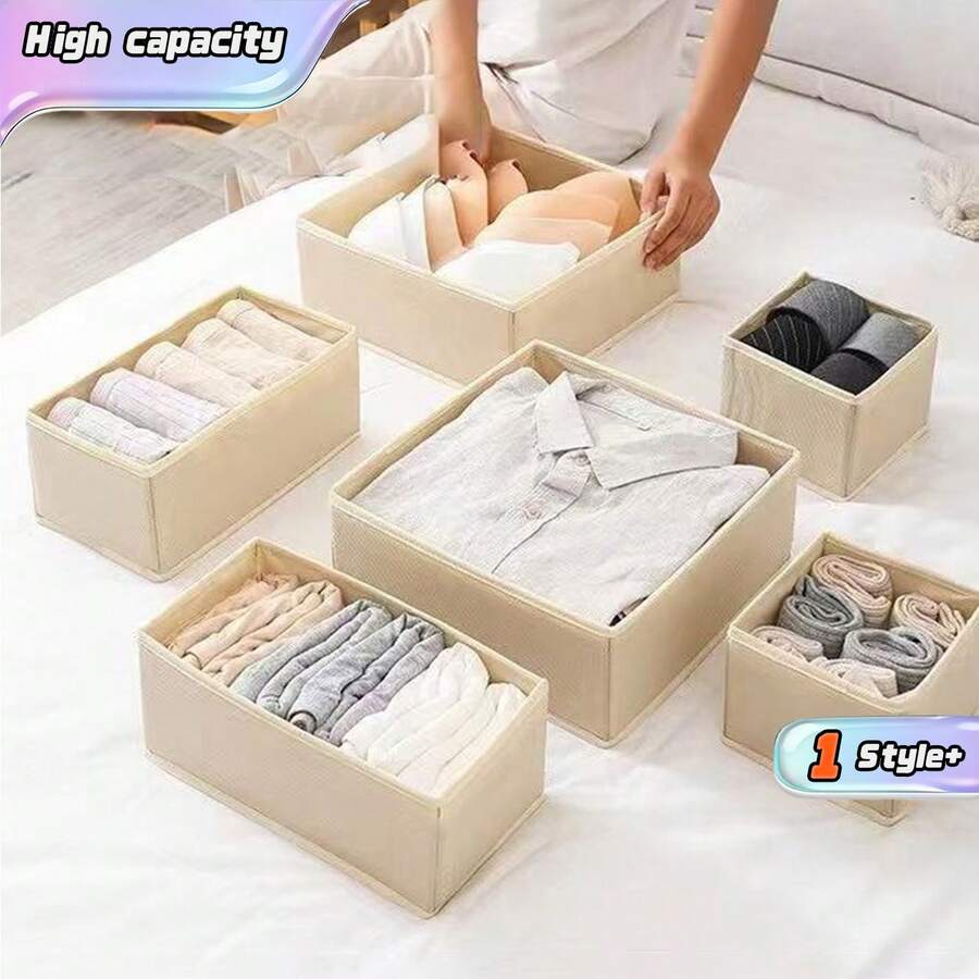 可折叠布艺收纳盒,适用于衣柜、梳妆台、抽屉等。可用作洗衣篮、收纳箱或分隔盒,用于整理衣物、内衣、胸罩、袜子和其他物品。 - 卡其色 - 查看 1