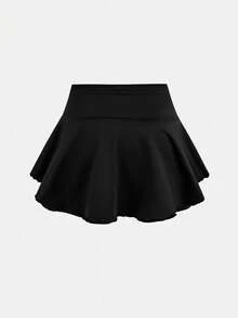 SHEIN Young Girl Summer Solid Color High Waist Sportswear - Black - View 2