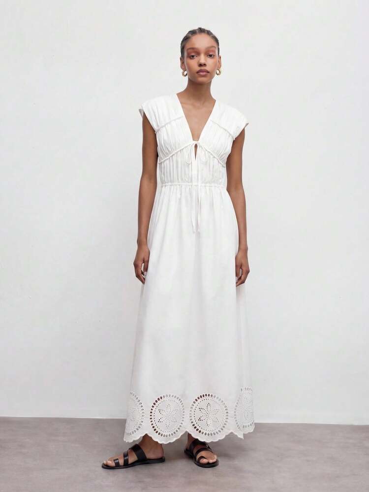 SHEIN Maija Abito lungo casual da donna con lacci, colore unito, estivo