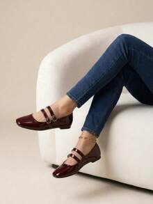 Women Flats - Burgundy - View 4