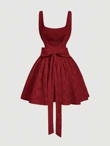 SHEIN MOD Women's Vintage Elegant Lace Backless Bow Mini Dress,Summer Dresses For Women,Dresses For Women Summer Dinner Date Red Checkered - Burgundy - View 4