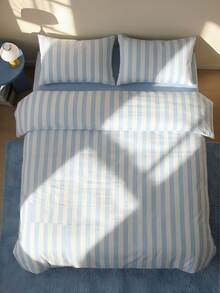 Joivida 波西米亚条纹被套套装，米色/奶油色，特大号（2/3 件套） - 亚麻般柔软质感 | 1 个被套 + 1/2 个枕套（不含被芯），灰色条纹图案，透气农舍风格床上用品，100% 水洗棉条纹床上用品，特大号 - 淺藍 - 查看 4