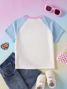 THE POWERPUFF GIRLS X SHEIN 1pc Cute & Fun Style Young Girls Round Neck Short Sleeve T-Shirt - Multicolor - View 2
