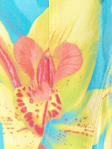 MUSERA 热带花卉印花缝线细节阔腿牛仔裤，可爱性感，适合夏季、春季、假日、度假、派对、外出等场合，尽显活力。 - 彩色 - 查看 6