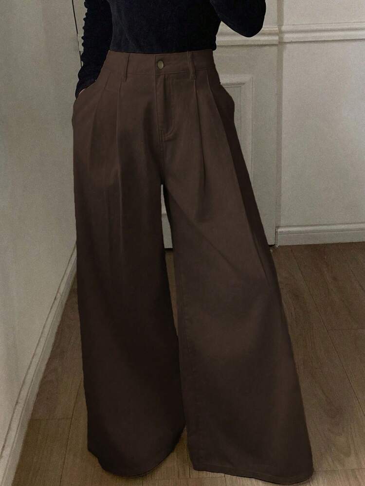 Autumn New Loose Casual Brown Wide-Leg Women Jeans