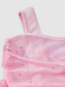 SHEIN 少女亮片露肩长袖T恤 - 粉色 - 查看 4