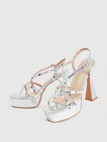 CUCCOO LuxiPop Women Heeled Sandals - Silver - View 6
