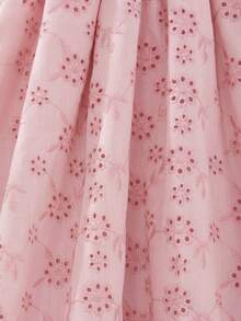 Babygirl Summer Cute Solid Color Embroidered Hollow Out Ruffle Hem Sleeveless Dress - Pink - View 4