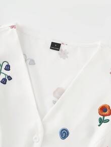 GlowEve Women's White V-Neck Cardigan With Embroidered Floral Pattern - White - View 4