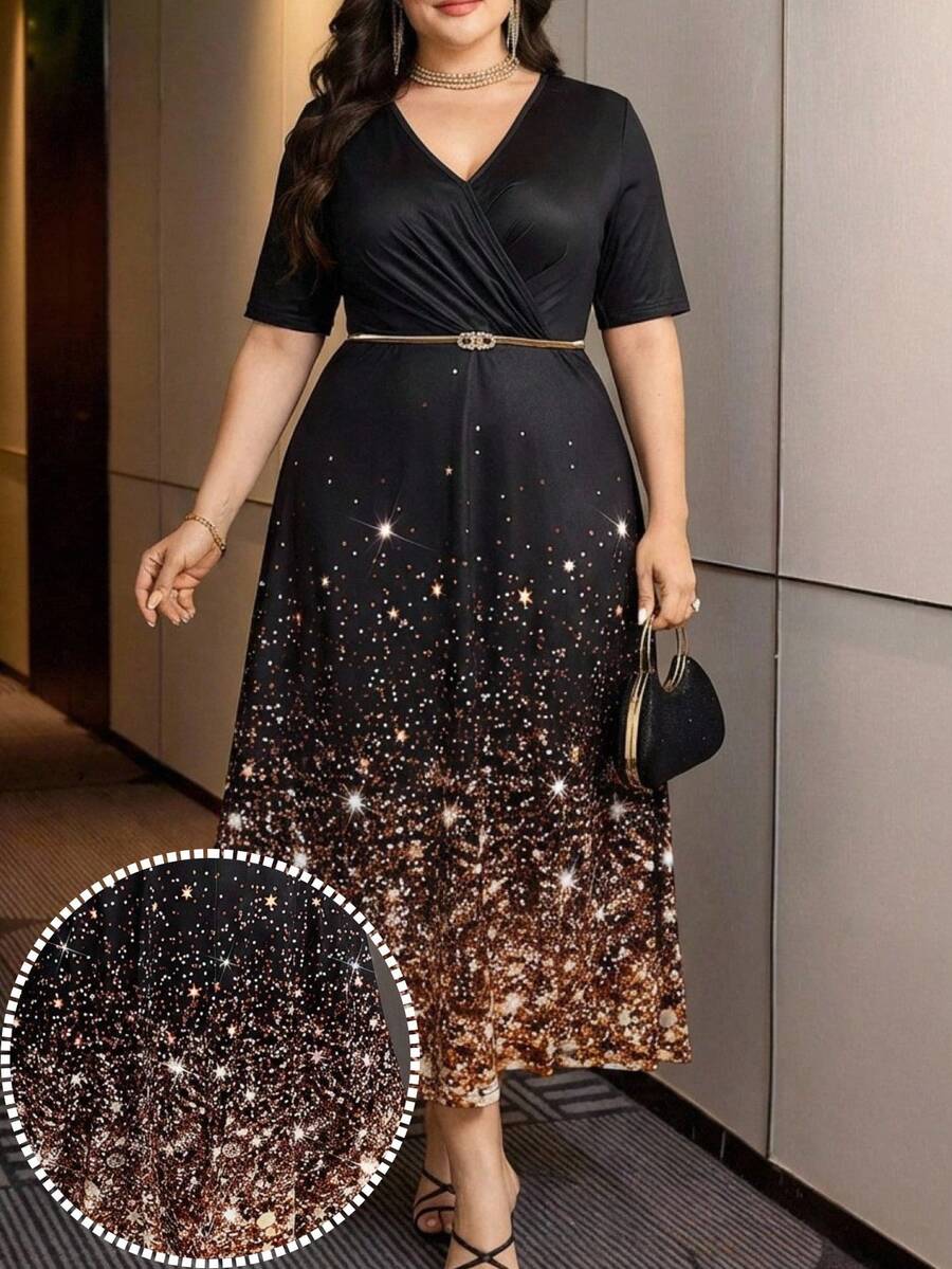 Modelyn Robe élégante sans manches à croisement grande taille