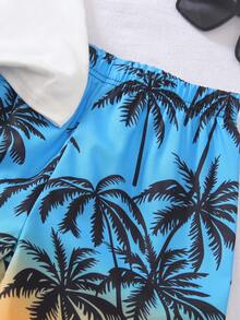 SHEIN Bộ 3 món mùa hè cho bé trai, họa tiết lướt sóng Hawaii/cây cọ/cá heo, áo ba lỗ không tay + quần short họa tiết cây cọ nhiệt đới ombre + mũ chống nắng cùng màu | Trang phục đi biển | Quần áo chơi nước | Bộ đồ ngoài trời cho bé 4-7 tuổi | Bộ quần short và mũ cho chuyến đi biển gia đình, trang phục mùa hè mát mẻ - Nhiều màu - Xem 5