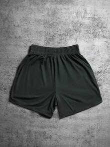 Manfinity EMRG Men's Casual Letter Print Elastic Waist Shorts, Summer - Dark Grey - View 2