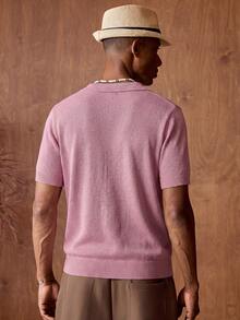 AKNOTIC Men's Casual V-Neck Cable Knit Top, Solid Color, Suitable For Summer Holiday & Daily Commute - Pink - View 8