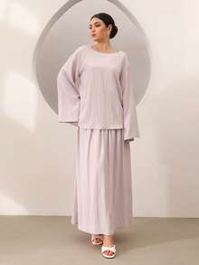 Graceveil Bộ 2 món: Áo tay rộng và chân váy xòe, màu hồng. - Hồng - Xem 6
