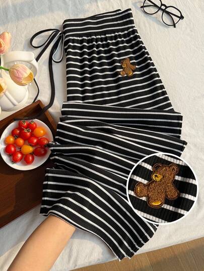 Comfortcana 大码系带条纹直筒宽松休闲裤，日常百搭