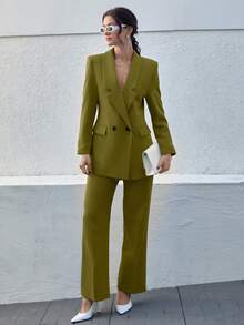 CLARA VERO Damen Olivgrüner eleganter Hosenanzug - Dunkelgrün - Übersicht 3