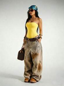 Fiercella Fiercella Streetwear Women's Sleeveless Strapless Bodysuit For Summer - Yellow - View 5