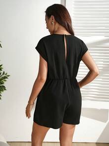 SHEIN Áo liền quần mùa hè giản dị màu trơn dành cho bà bầu - màu đen - Xem 2