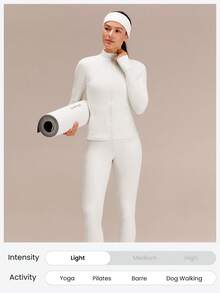 GLOWMODE FeatherFit™ Slim-It Streamline Performance Secure Pockets Zip Up Long Sleeve Jacket Low Impact Yoga Pilates Daily Spring Summer - White - View 10