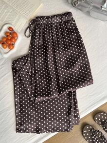 Comfortcana Plus Size Women's Polka Dot Print Casual Pants, Spring/Summer Fall - Brown - View 7