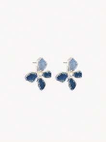 Opalesca Flower Denim Blue Earrings,Premium/Elegant/Classy/Dailywear/Minimalist,Pearl/Crystal,Summer/Beach/Prom/Party/Holiday/Vacation,Engagement/Wedding/Promise,Bride,Heart/Floral,Fairycore/Mermaid Core - Silver - View 5