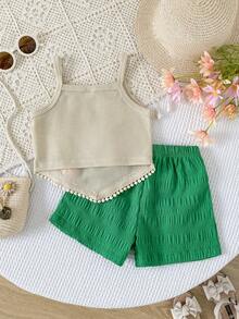 SHEIN Vintaside Kids Baby Girl Floral Decor Camisole Top And Shorts Casual Daily Outfit - Green - View 2