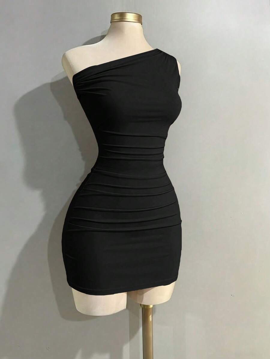 Elamini 新款春夏女款復古性感修身舒適休閒黑色洋裝,百搭萬聖節之夜外訪夜店 - 黑色 - 查看 1