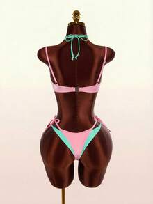 Amplova 女士泳装套装，两件套，品红色和黄色撞色设计，性感前卫，适合海滩度假 - 彩色 - 查看 2