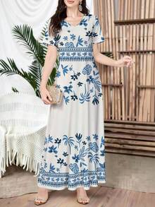Al Najma Đầm dệt kim tay ngắn cổ chữ V thanh lịch dành cho nữ, thích hợp mặc mùa xuân/hè, có thể mặc ngoài hoặc mặc trong, phù hợp cho hẹn hò, du lịch, đi chơi, công sở, dự tiệc, lễ hội, đầm maxi hoa, đầm hoa cổ điển, đầm trắng, đầm đi nghỉ mát. - trắng - Xem 3