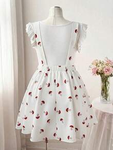 Flirla Plus Size Women Cute Sweet Casual Vacation Red Ditsy Floral Sleeveless Dress - Multicolor - View 2