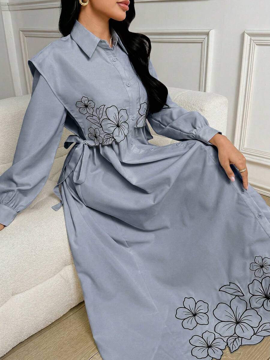 Veilorie 女士休闲度假风碎花刺绣连衣裙