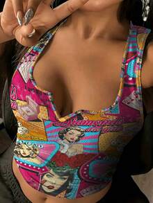 Slaydiva Áo hai dây và áo tank top dáng rộng in hình áp phích cổ điển, phong cách tối giản thường ngày, phù hợp cho mùa hè. - Nhiều màu - Xem 4