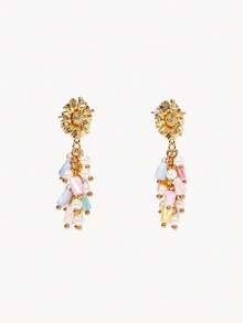 Opalesca 18K Gold Plated,Stained Glass Earrings Bracelet With Random Colors,Premium/Elegant/Classy/Dailywear/Minimalist,Pearl/Crystal,For Mom/Women/Girl/Mother,Summer/Beach/Prom/Party/Holiday/Vacation,Engagement/Wedding/Promise,Bride,Heart/Floral,Fairycore/Mermaid Core - Multicolor - View 8