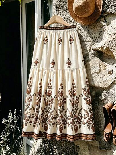 Rusticease 女士印花简约A字裙