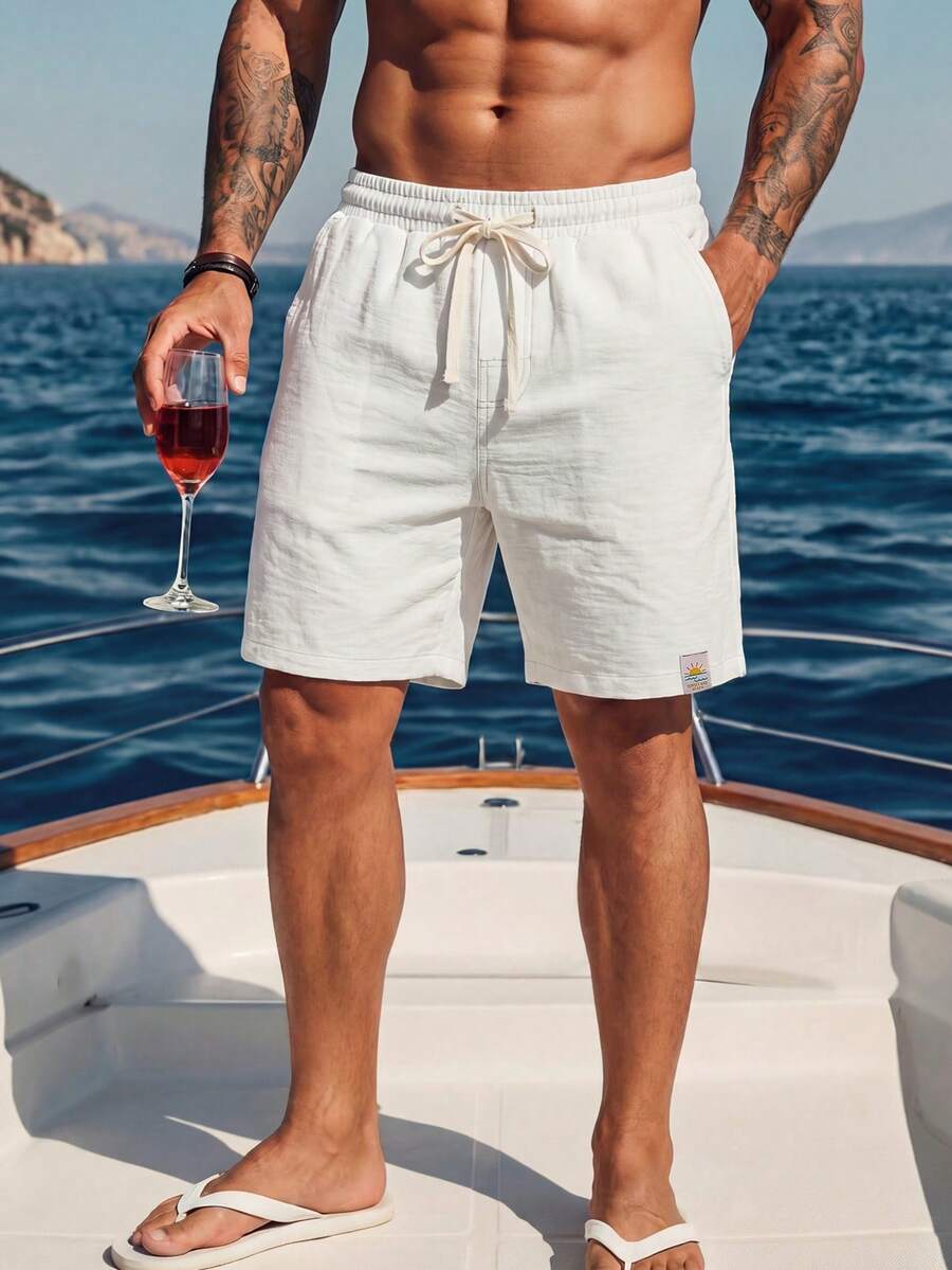 VENTUSAIL Herren Lässig Shorts, aprikotfarbene gewebte Shorts, geeignet für, Urlaub, Strand, Date, Sommeroutfit, Alltagskleidung, tolles Geschenk für Freund/Ehemann, Y2K, Herren Lässig - Aprikosenfarben - Übersicht 1