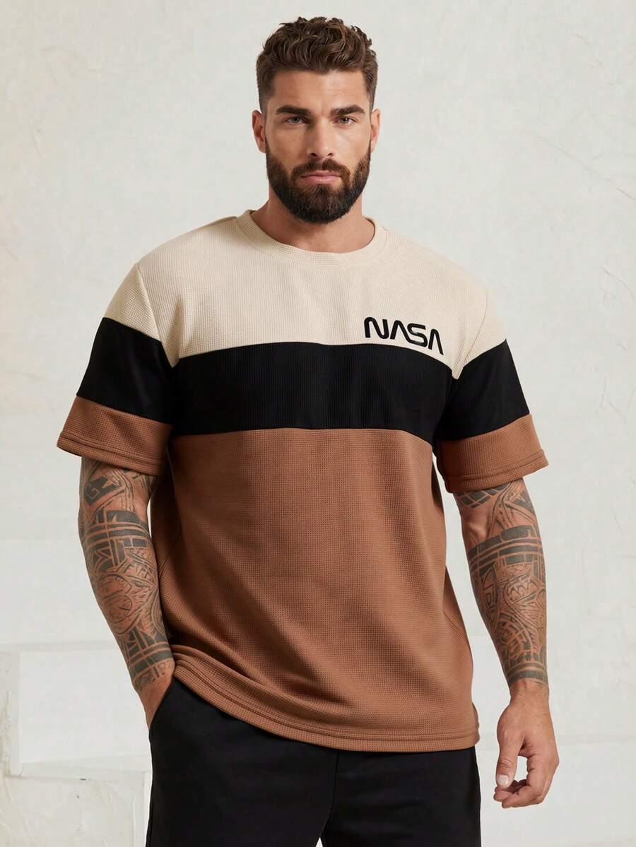 Manfinity Homme Plus Size Men Color Block Round Neck Short Sleeve Casual Top Tee - Multicolor - View 1