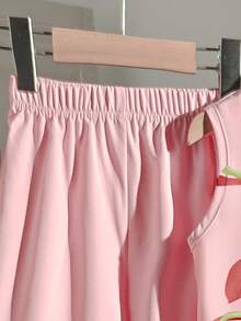 Souflis Souflis 2pcs Young Girl' Fashionable Cute 3D Tulip Grapes Flowers Decor Sleeveless Tank Top & 3/4 Pants Set,Versatile For Daily Wear, Vacation & Outings, Spring/Summer New - Pink - View 6