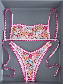 Swim Mod 女士小花印花性感比基尼套裝，適用於海灘度假，兩件式 - 彩色 - 查看 6