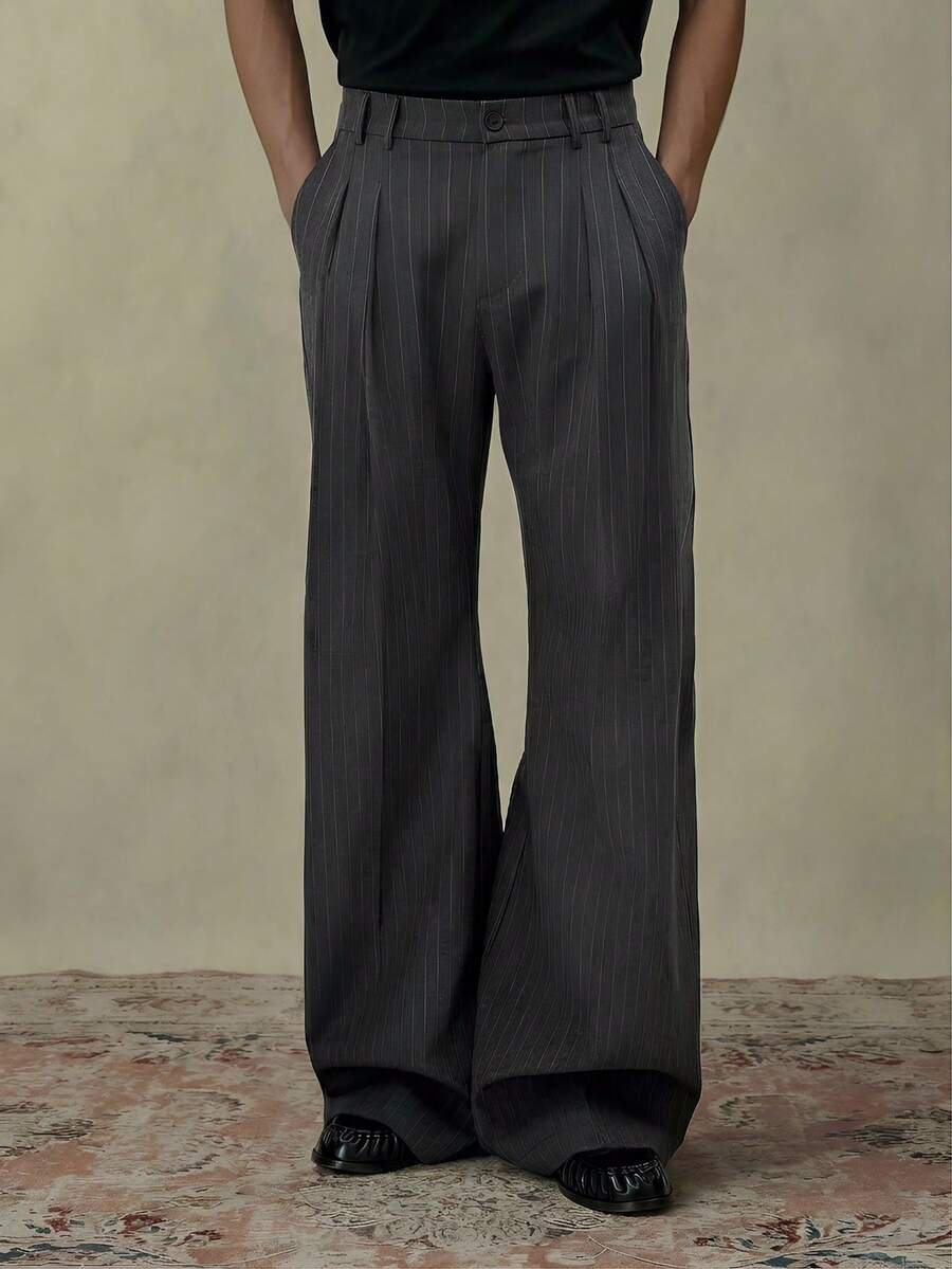 SWAVVY Men's Striped Print Slant Pocket Casual Loose Pants - Black - View 1