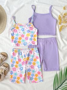SHEIN 女童夏季针织连体裤，百搭休闲度假日常穿着，适合拍照、露营、购物、旅行等场合。 - 彩色 - 查看 6